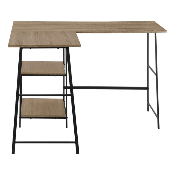 HomeRoots 42" Taupe and Black L-Shaped Computer Desk – Modern, Space-Saving Design with Storage Solutions 489989