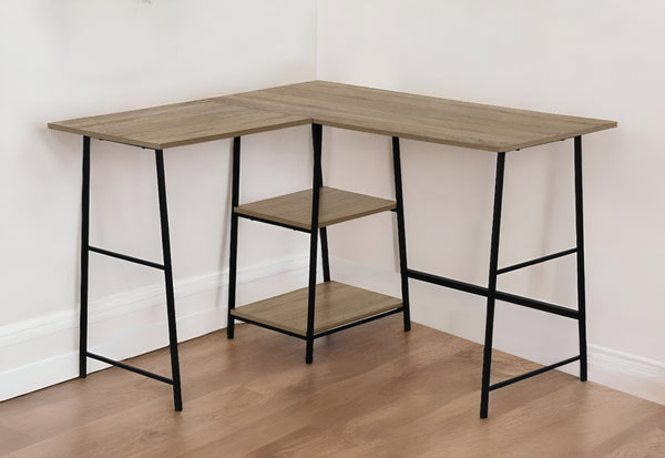 Homeroots 42" Taupe And Black L Shape Computer Desk   489989