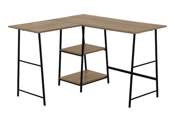 HomeRoots 42" Taupe and Black L-Shaped Computer Desk – Modern, Space-Saving Design with Storage Solutions 489989