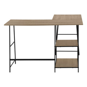 HomeRoots 42" Taupe and Black L-Shaped Computer Desk – Modern, Space-Saving Design with Storage Solutions 489989