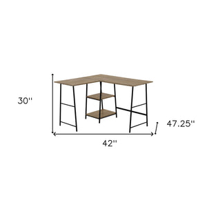 Homeroots 42" Taupe And Black L Shape Computer Desk   489989