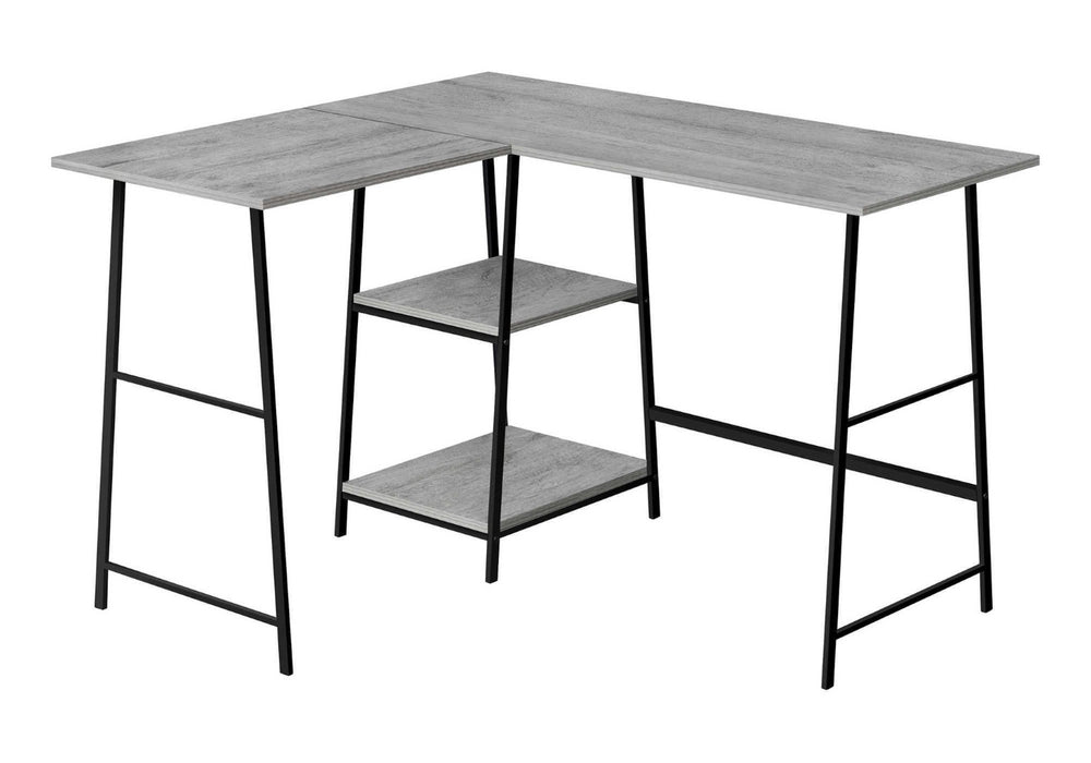 HomeRoots 42" Gray and Black Wood and Metal Corner Desk – Modern Industrial Design for Home Office & Storage 489990