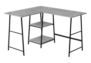 HomeRoots 42" Gray and Black Wood and Metal Corner Desk – Modern Industrial Design for Home Office & Storage 489990