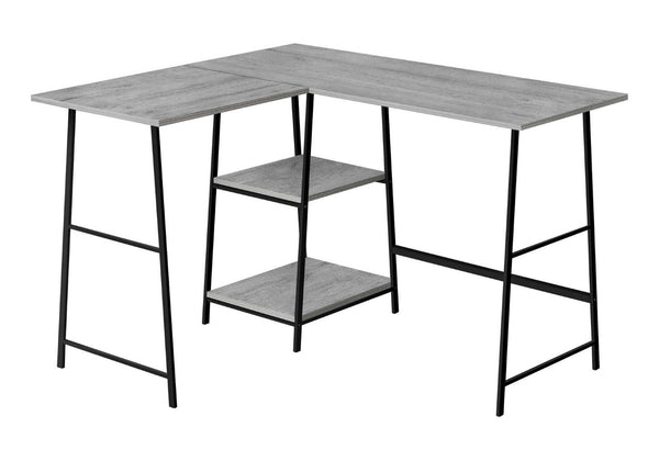 HomeRoots 42" Gray and Black Wood and Metal Corner Desk – Modern Industrial Design for Home Office & Storage 489990