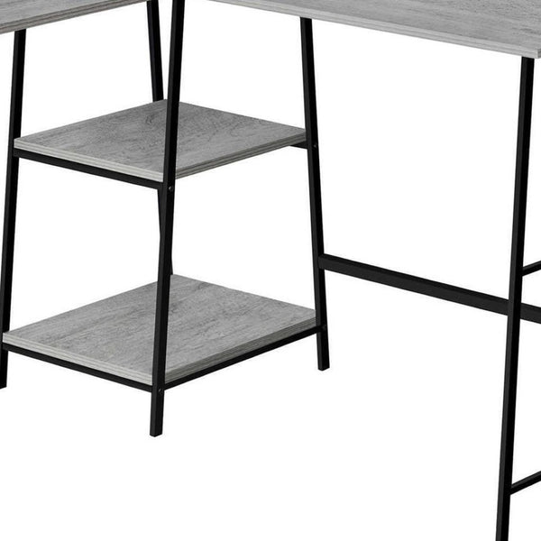 HomeRoots 42" Gray and Black Wood and Metal Corner Desk – Modern Industrial Design for Home Office & Storage 489990
