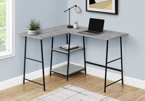 HomeRoots 42" Gray and Black Wood and Metal Corner Desk – Modern Industrial Design for Home Office & Storage 489990