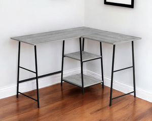 Homeroots 42" Gray And Black Corner Trestle Computer Desk – Stylish, Space-saving Design For Home Office Use   489990