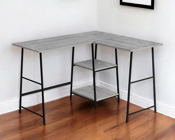 Homeroots 42" Gray And Black Corner Trestle Computer Desk – Stylish, Space-saving Design For Home Office Use   489990