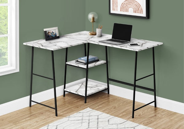 Homeroots 42" Elegant White And Black Wood & Metal Corner Trestle Computer Desk For Small Spaces & Style   489991