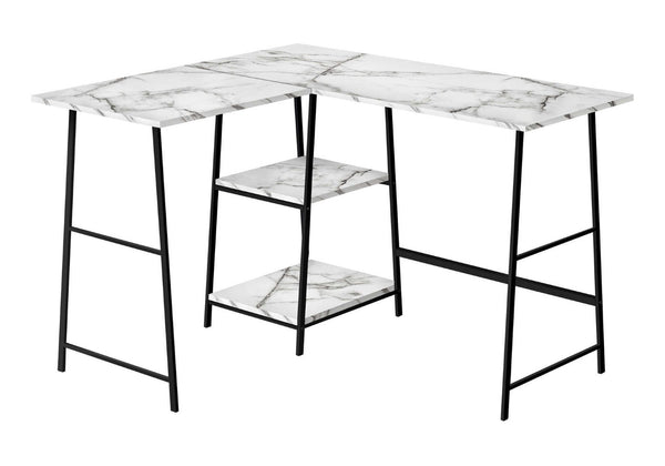 HomeRoots 42" Modern Corner Trestle Computer Desk with White Wood Finish & Black Metal Accents for Home Office 489991