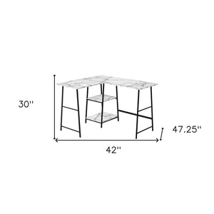 Homeroots 42" Elegant White And Black Wood & Metal Corner Trestle Computer Desk For Small Spaces & Style   489991