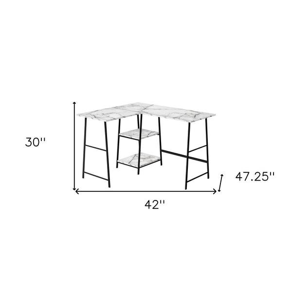 Homeroots 42" Elegant White And Black Wood & Metal Corner Trestle Computer Desk For Small Spaces & Style   489991