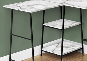 HomeRoots 42" Modern Corner Trestle Computer Desk with White Wood Finish & Black Metal Accents for Home Office 489991