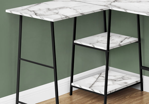 HomeRoots 42" Modern Corner Trestle Computer Desk with White Wood Finish & Black Metal Accents for Home Office 489991