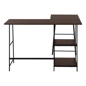HomeRoots 42" Espresso Corner Trestle Computer Desk with Open Shelving - Space-Saving Modern Workspace Solution 489992