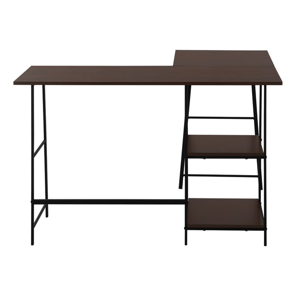 HomeRoots 42" Espresso Corner Trestle Computer Desk with Open Shelving - Space-Saving Modern Workspace Solution 489992