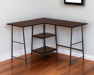 Homeroots 42" Espresso And Black Corner Trestle Computer Desk - Stylish, Space-saving, Durable Office Solution   489992