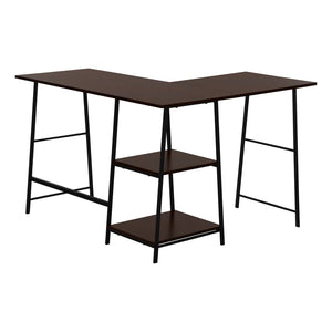 HomeRoots 42" Espresso Corner Trestle Computer Desk with Open Shelving - Space-Saving Modern Workspace Solution 489992