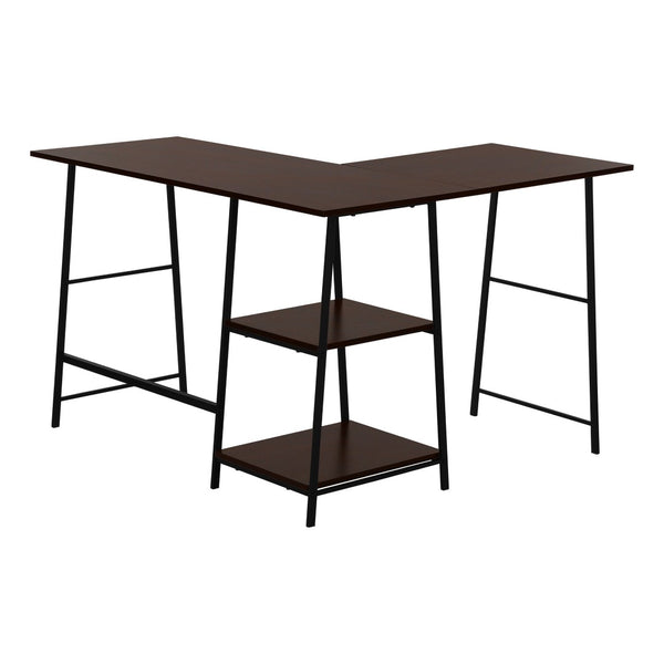 HomeRoots 42" Espresso Corner Trestle Computer Desk with Open Shelving - Space-Saving Modern Workspace Solution 489992