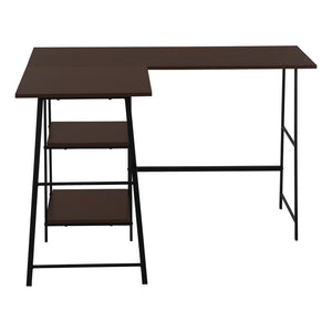 HomeRoots 42" Espresso Corner Trestle Computer Desk with Open Shelving - Space-Saving Modern Workspace Solution 489992