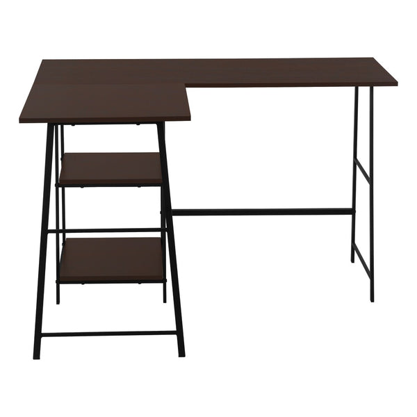 HomeRoots 42" Espresso Corner Trestle Computer Desk with Open Shelving - Space-Saving Modern Workspace Solution 489992