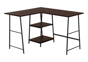 HomeRoots 42" Espresso Corner Trestle Computer Desk with Open Shelving - Space-Saving Modern Workspace Solution 489992