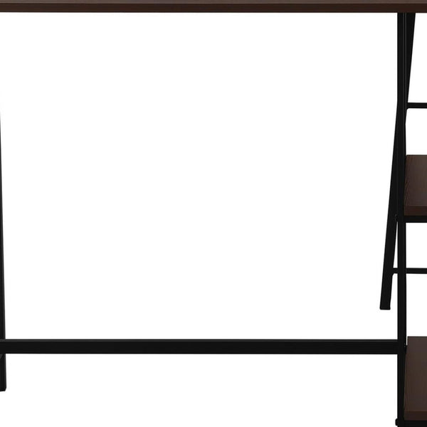HomeRoots 42" Espresso Corner Trestle Computer Desk with Open Shelving - Space-Saving Modern Workspace Solution 489992