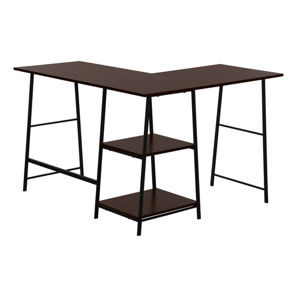 Homeroots 42" Espresso And Black Corner Trestle Computer Desk - Stylish, Space-saving, Durable Office Solution   489992