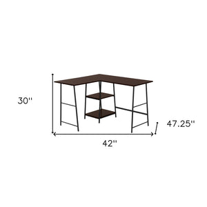 Homeroots 42" Espresso And Black Corner Trestle Computer Desk - Stylish, Space-saving, Durable Office Solution   489992