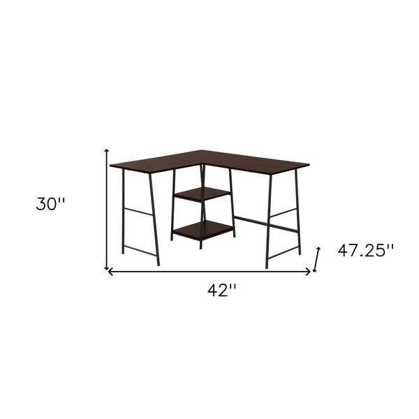 Homeroots 42" Espresso And Black Corner Trestle Computer Desk - Stylish, Space-saving, Durable Office Solution   489992