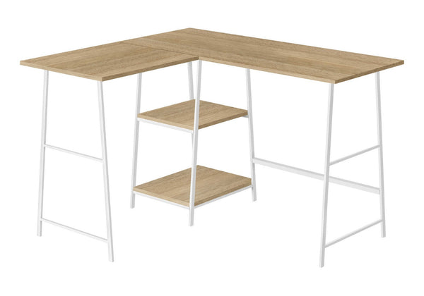 HomeRoots 42" Stylish Natural and White Wood Metal Corner Trestle Desk - Space-Saving Workstation for Home Office 489993