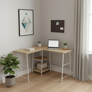 HomeRoots 42" Stylish Natural and White Wood Metal Corner Trestle Desk - Space-Saving Workstation for Home Office 489993