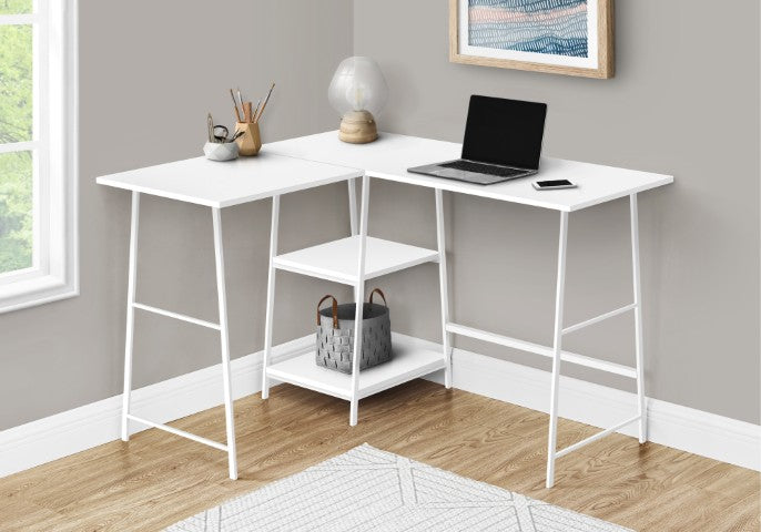 Homeroots 42" White Wood & Metal Corner Trestle Computer Desk - Stylish Space-saving Design For Home Office   489994
