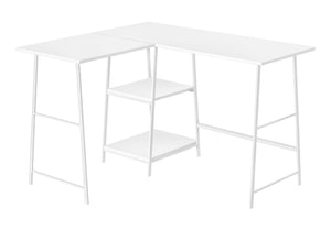 HomeRoots 42" White Wood and Metal Corner Trestle Desk – Stylish Space-Saving Workstation for Modern Homes 489994