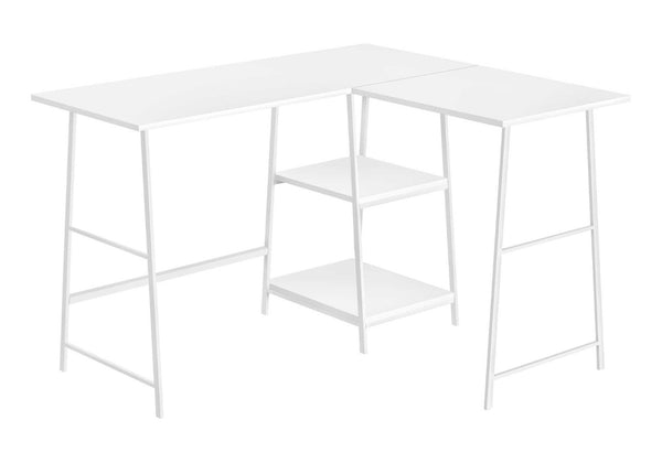 HomeRoots 42" White Wood and Metal Corner Trestle Desk – Stylish Space-Saving Workstation for Modern Homes 489994