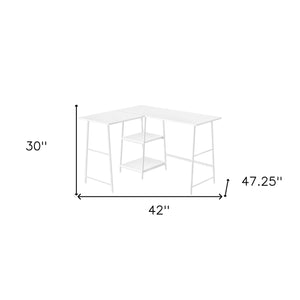 Homeroots 42" White Wood & Metal Corner Trestle Computer Desk - Stylish Space-saving Design For Home Office   489994