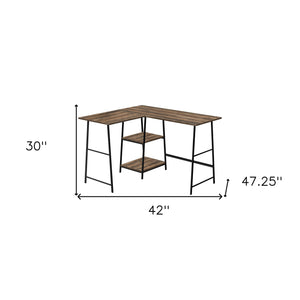Homeroots 42" Stylish Brown And Black Reclaimed Wood Corner Trestle Desk - Perfect For Home Office Spaces!   489995