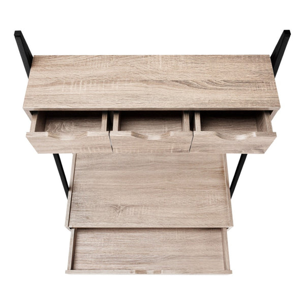 HomeRoots 32" Modern Taupe and Black Sled Computer Desk with Four Drawers for Stylish Home Office Organization 489996