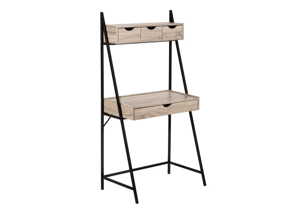 HomeRoots 32" Modern Taupe and Black Sled Computer Desk with Four Drawers for Stylish Home Office Organization 489996
