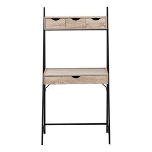 Homeroots 32" Taupe And Black Wood And Metal Sled Desk - Stylish 4-drawer Office Solution For Comfort & Efficiency   489996