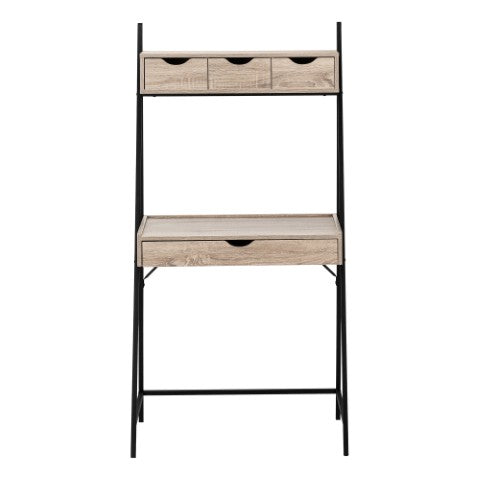 Homeroots 32" Taupe And Black Wood And Metal Sled Desk - Stylish 4-drawer Office Solution For Comfort & Efficiency   489996