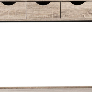 HomeRoots 32" Modern Taupe and Black Sled Computer Desk with Four Drawers for Stylish Home Office Organization 489996