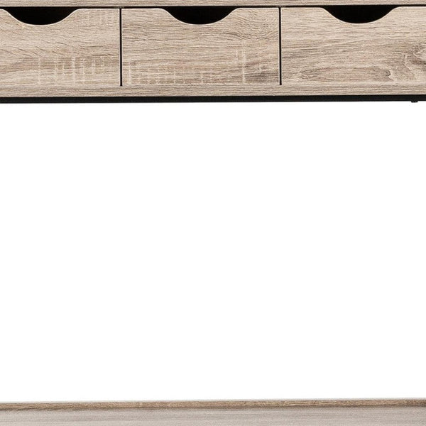 HomeRoots 32" Modern Taupe and Black Sled Computer Desk with Four Drawers for Stylish Home Office Organization 489996