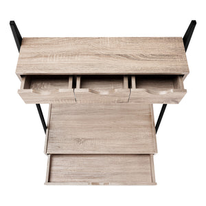 Homeroots 32" Taupe And Black Wood And Metal Sled Desk - Stylish 4-drawer Office Solution For Comfort & Efficiency   489996