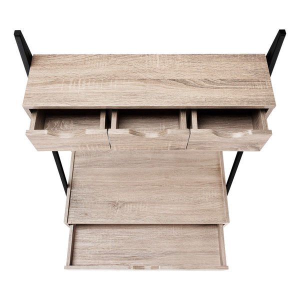 Homeroots 32" Taupe And Black Wood And Metal Sled Desk - Stylish 4-drawer Office Solution For Comfort & Efficiency   489996