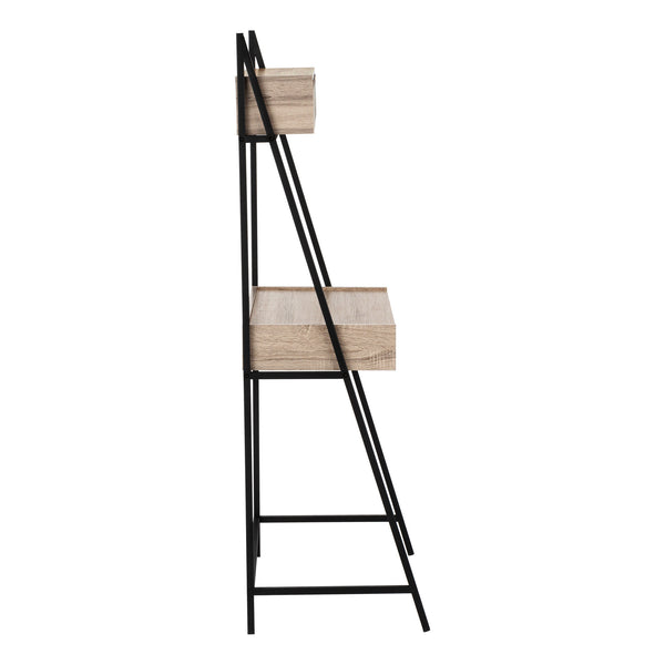 Homeroots 32" Taupe And Black Wood And Metal Sled Desk - Stylish 4-drawer Office Solution For Comfort & Efficiency   489996