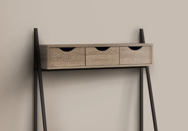 Homeroots 32" Taupe And Black Wood And Metal Sled Desk - Stylish 4-drawer Office Solution For Comfort & Efficiency   489996