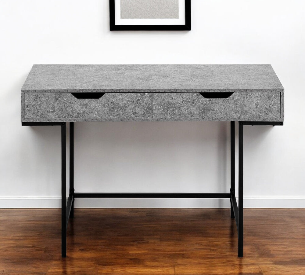 Homeroots 47" Gray And Black Wood And Metal H-shape Desk With Drawers - Stylish Workspace Solution For Home   489997