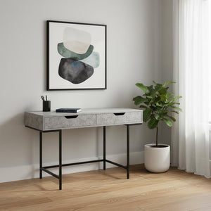 HomeRoots 47" Gray and Black H-Shape Computer Desk – Stylish, Spacious Design with Hidden Storage Drawers 489997