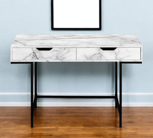 Homeroots 47" Stylish White And Black H-shape Computer Desk With Sturdy Metal Frame And Two Hidden Drawers   489998